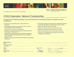 CCNA Fundamentals Certificate